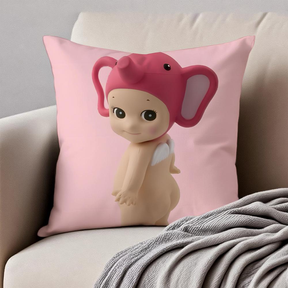 sSonny Angel Pillow Cute Figure Cushion Cover Pillowcase Antidustmite Invisible Zipper Short Plush Sofa Cushion