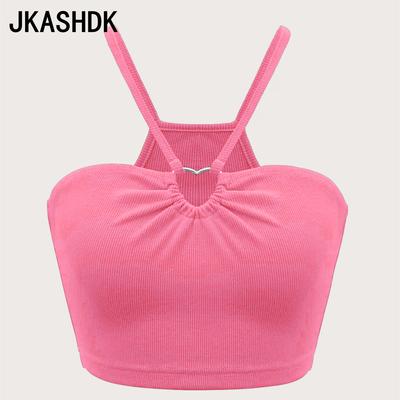 JKAASHDK Γυναικεία μόδα Casual μονόχρωμη στάμπα καλοκαιρινά αμάνικα μπλουζάκια και μπλουζάκια Camis & Tank Tops