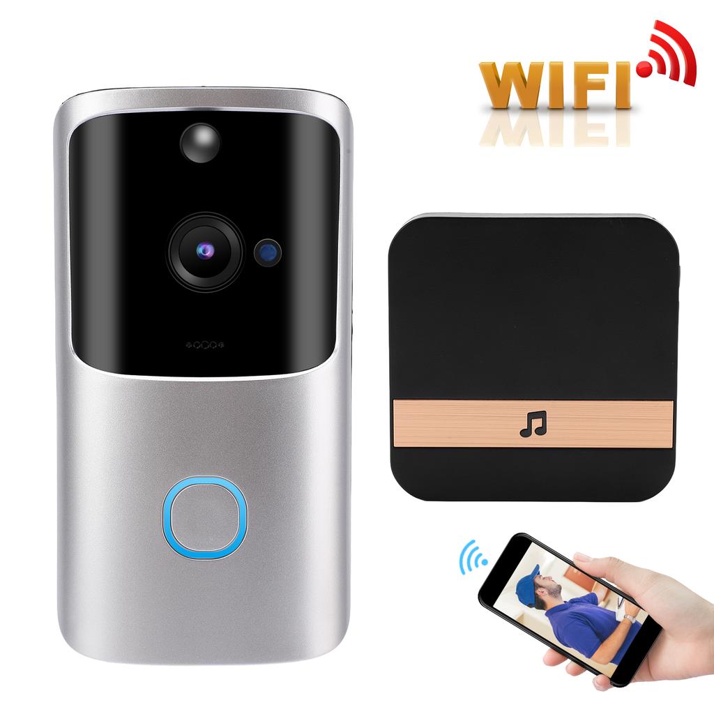 Smart Wireless WIFI Video Doorbell Phone Remote Control Intercom Monitoring Alarm Silver 90?260VUS