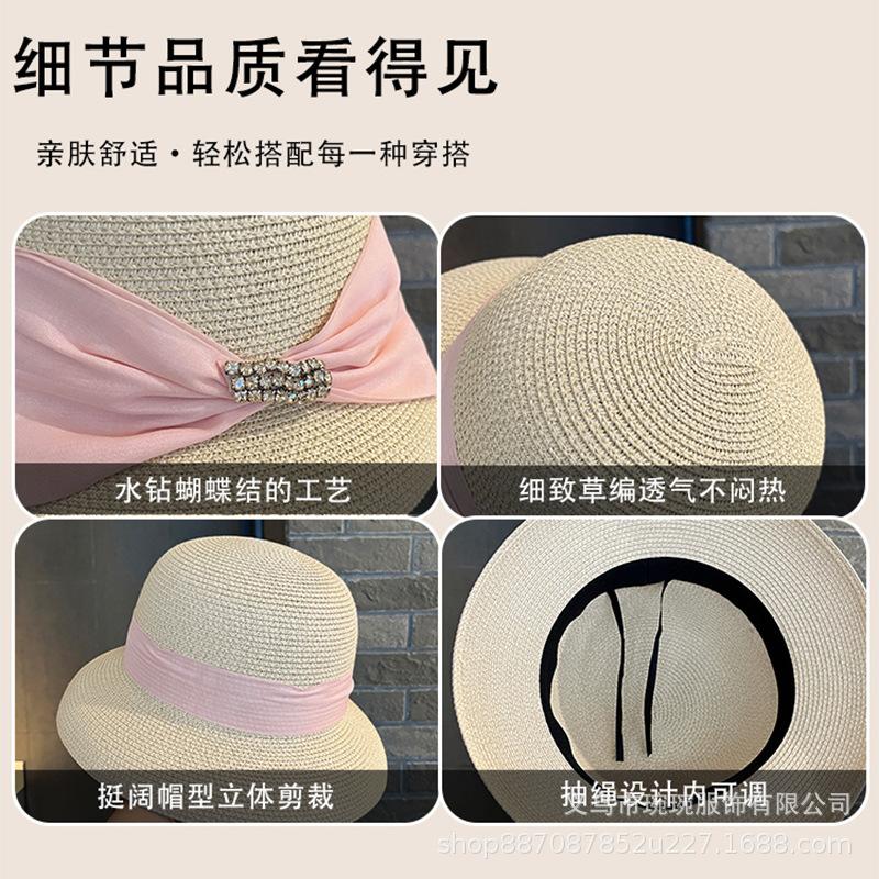 Summer straw woven sunscreen straw hat children versatile face hat bow hot diamond fashion travel beach hat