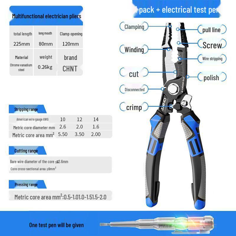 Electrician's Multi-Functional Wire Stripper, Connector Crimper & Cable Cutter Pliers