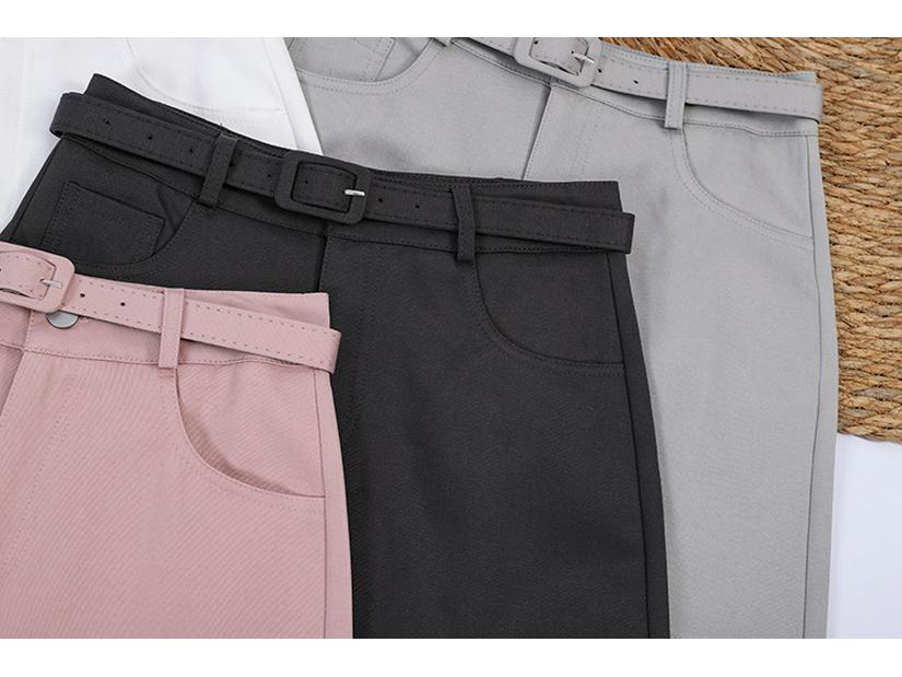 Fei Yuan A-line Skirt for Women with Belt and Double Pockets - Anti-exposure, Solid Color, Short, Petite Fit.