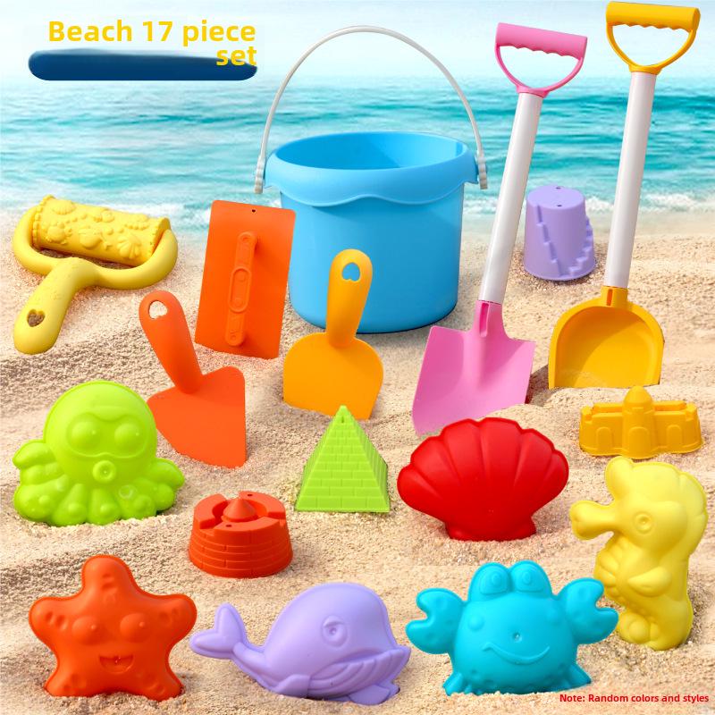 

Детский пляжный набор игрушек: Машинка, ведро, лопата, песочные часы и песочные инструменты для игр с водой и песком.