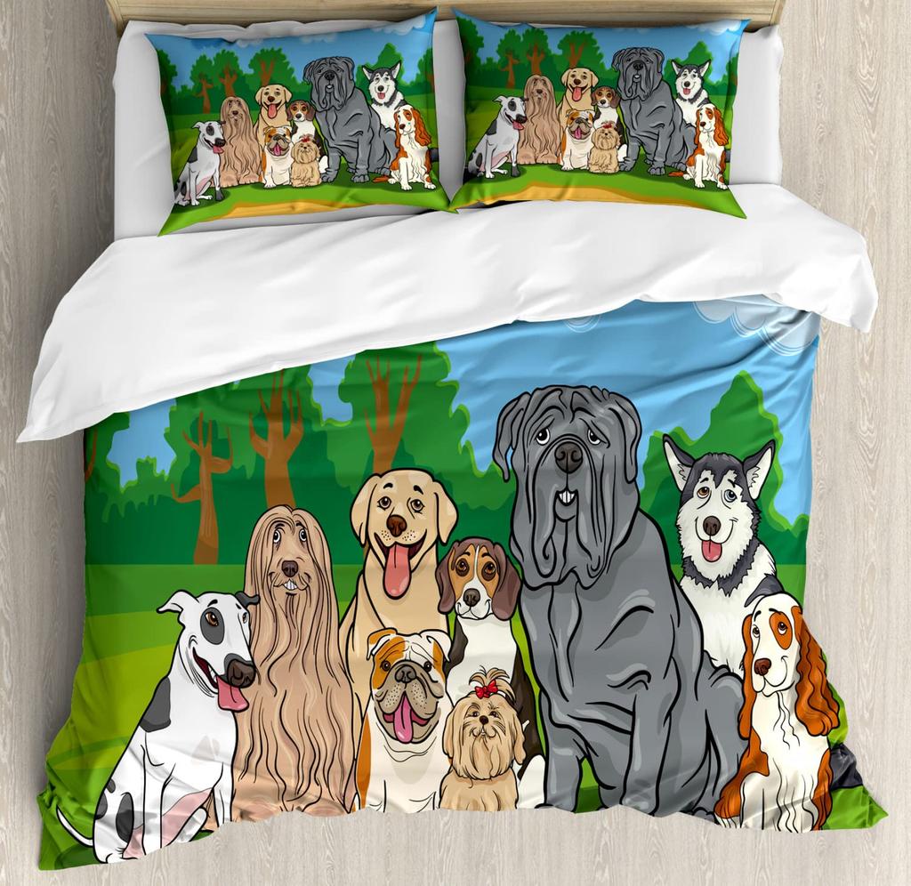 Group Of Dogs Duvet Cover Sets For Kids Teens Boys Girls Lightweight Bedspread Cover Room Decor Family Type Species Bedding Set