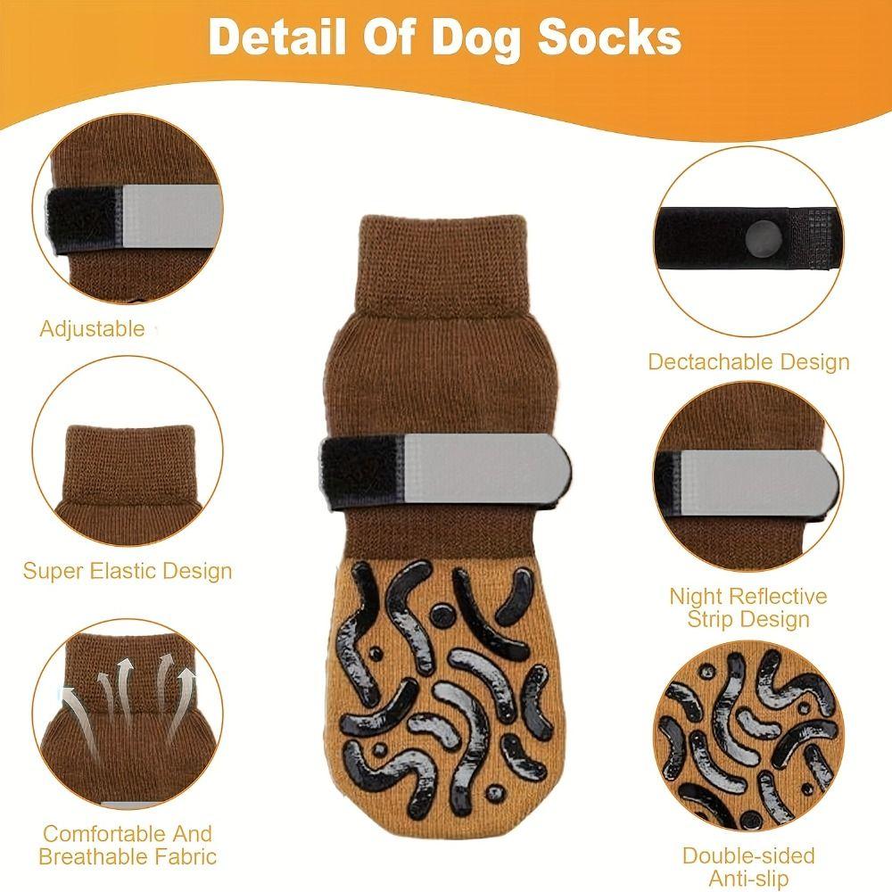 4PCS Anti-Slip Paw Protection Socks Anti-Scratch Pets Knitted Socks Cozy Dog Socks  Indoor