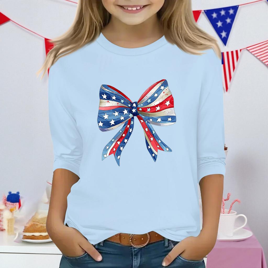 Druckoberteile für junge Mädchen 3-10 Jahre Rundhals 3/4-Ärmel T-Shirts Trendige Oberteile Outfit T-Shirts