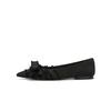 Carver Daughter Pointed Bow Pearl Flat Commuter Shoes Women's High Heels Wedding Shoes