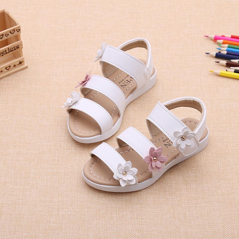 Girls’ Sandals, Three Flowers Roman Style, Trendy New Summer Korean Version, Children’s Beach Shoes, Baby Shoes, Kids’ Shoes, Flower Design