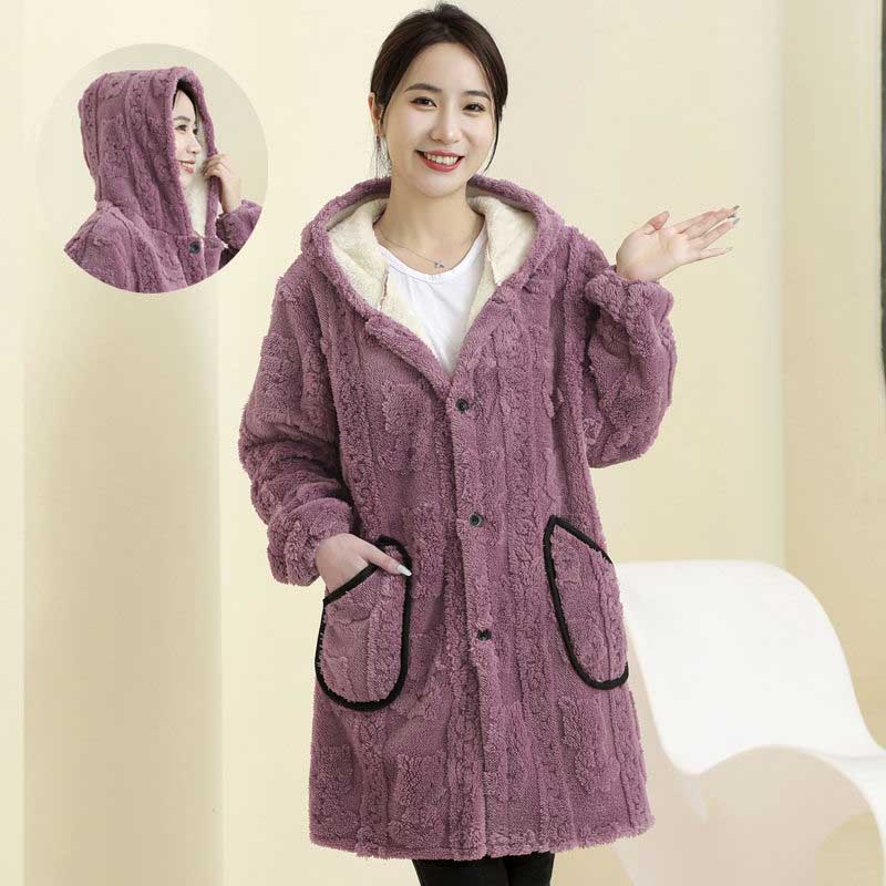 Coat Plush for Women Fleece Thickened Winter Double Layer Windbreaker Oversize Casual Hooded Jacket