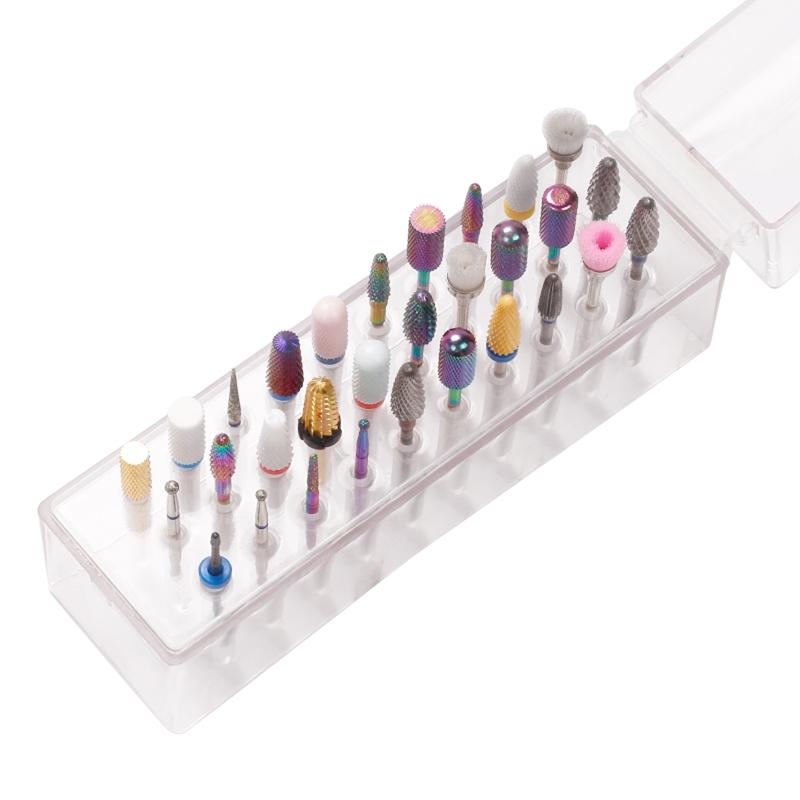 Professional 30/48 Holes Nail Drill Bits Holder Box Manicure Polishing Grinding Drill Bit Holder Clear Storage Box