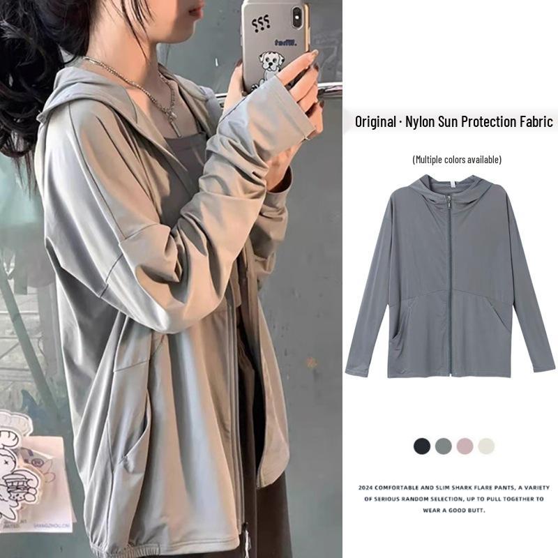 

Women s Lightweight Gray Nylon Sun Protection Cardigan - Summer 2025 Loose Fit Jacket S [75-90 jin]