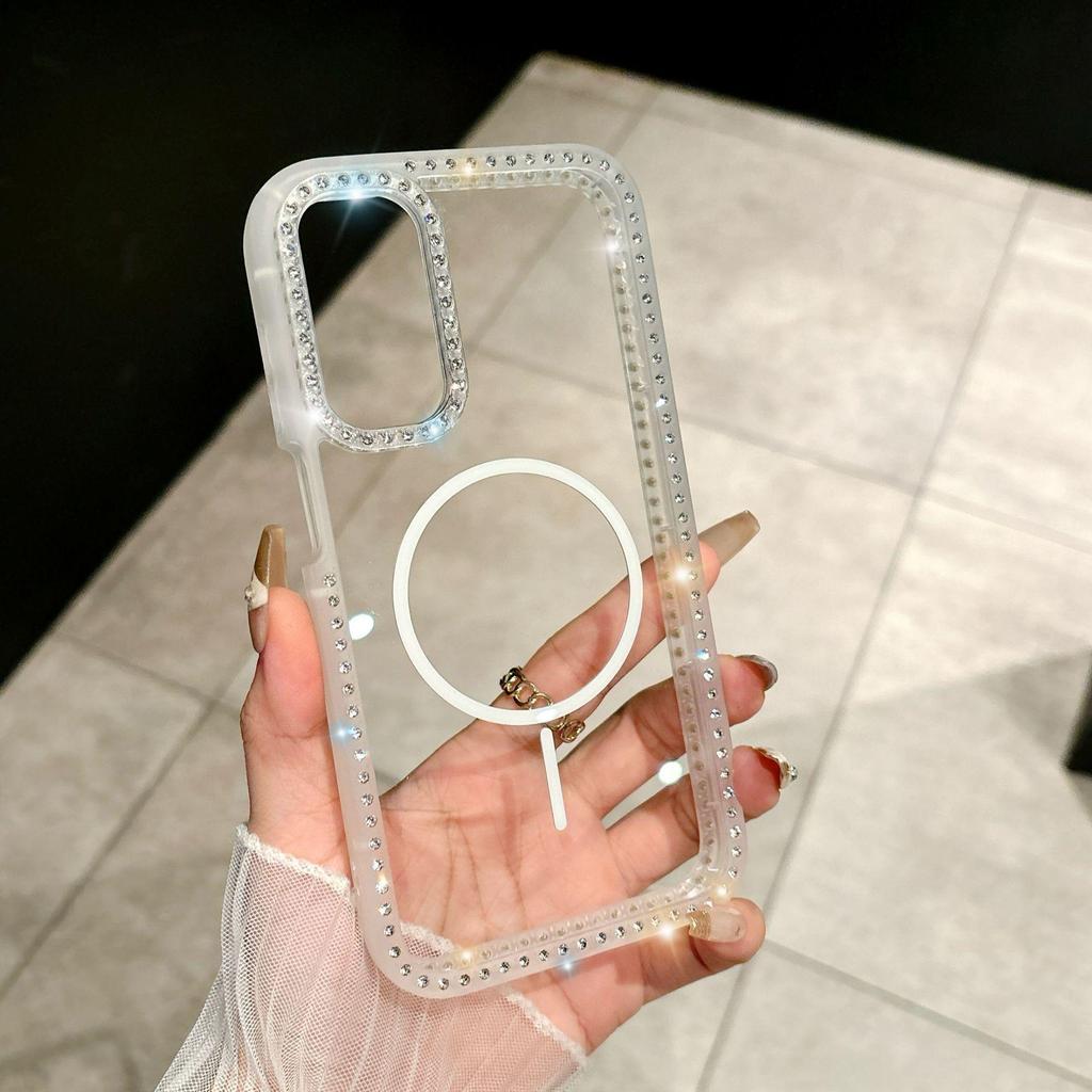 Luxury Diamond-Studded Magnetic Transparent Phone Case for S25ULTRA A56 A15 S24