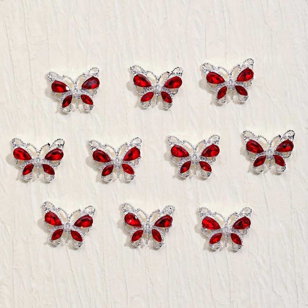 10pcs, Butterfly Nail Art Charms With Rhinestones, 3D Alloy Butterfly Shape Nail Gem Accessories, Nail Art Jewelry