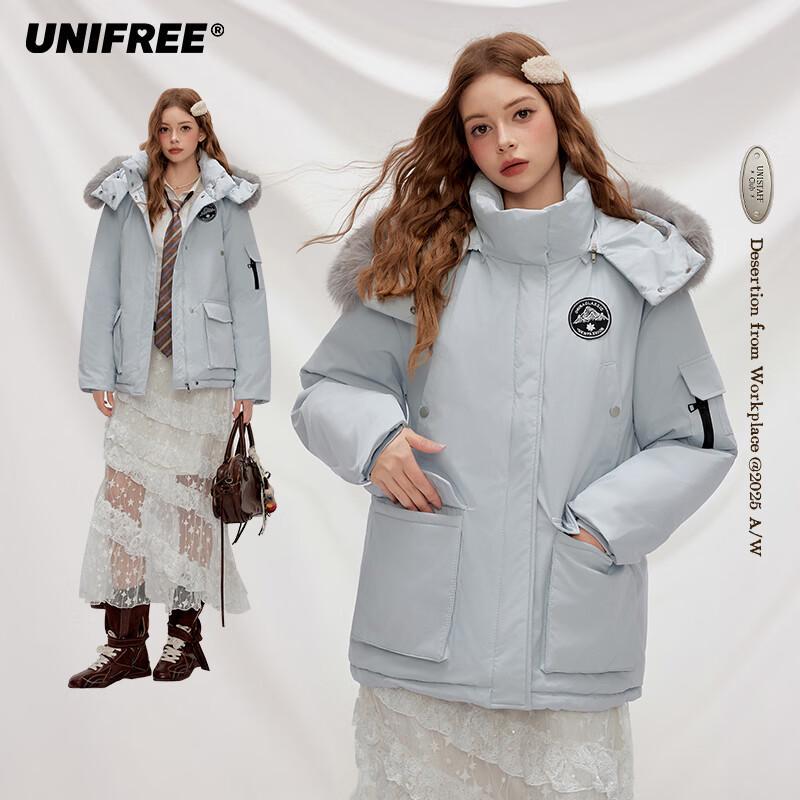 UNIFREE Women s Winter Padded Jacket with Fur Hood M