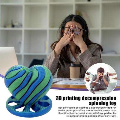 3D Printed Heart Figurine Mini Heart Spiral Fidget Toy Fun Desk Decoration Anxiety Stress Relief Gift for Kids Adults