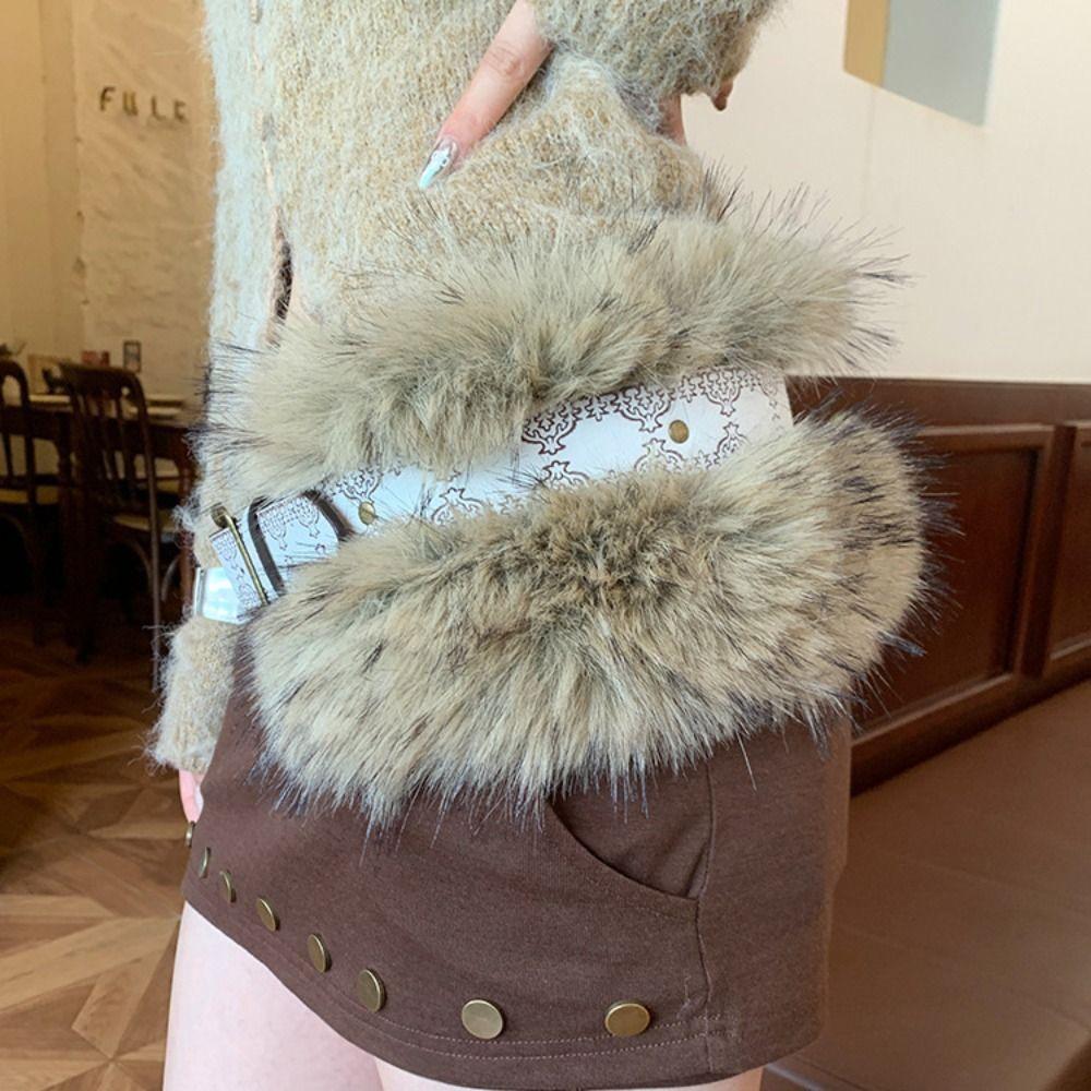 Faux Fur Furry Waistband PU Leather Y2K Waistband Fashion Plush Belt  Female/Girls