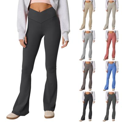 Fashion Womens Sexy Yoga Pants High Waist Cross Bell Bottoms Solid Color Exercise Yoga Pants