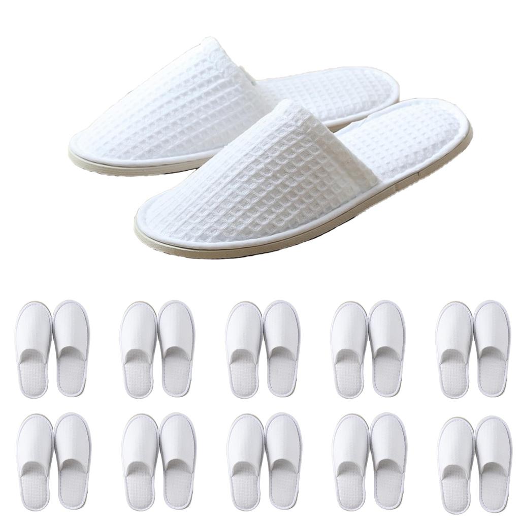 Henaco Disposable Indoor Set of Individually and for Business and One Size Fits Waffle White Slippers, 10, Wrapped, Non-Slip, Hygienic, Breathable,