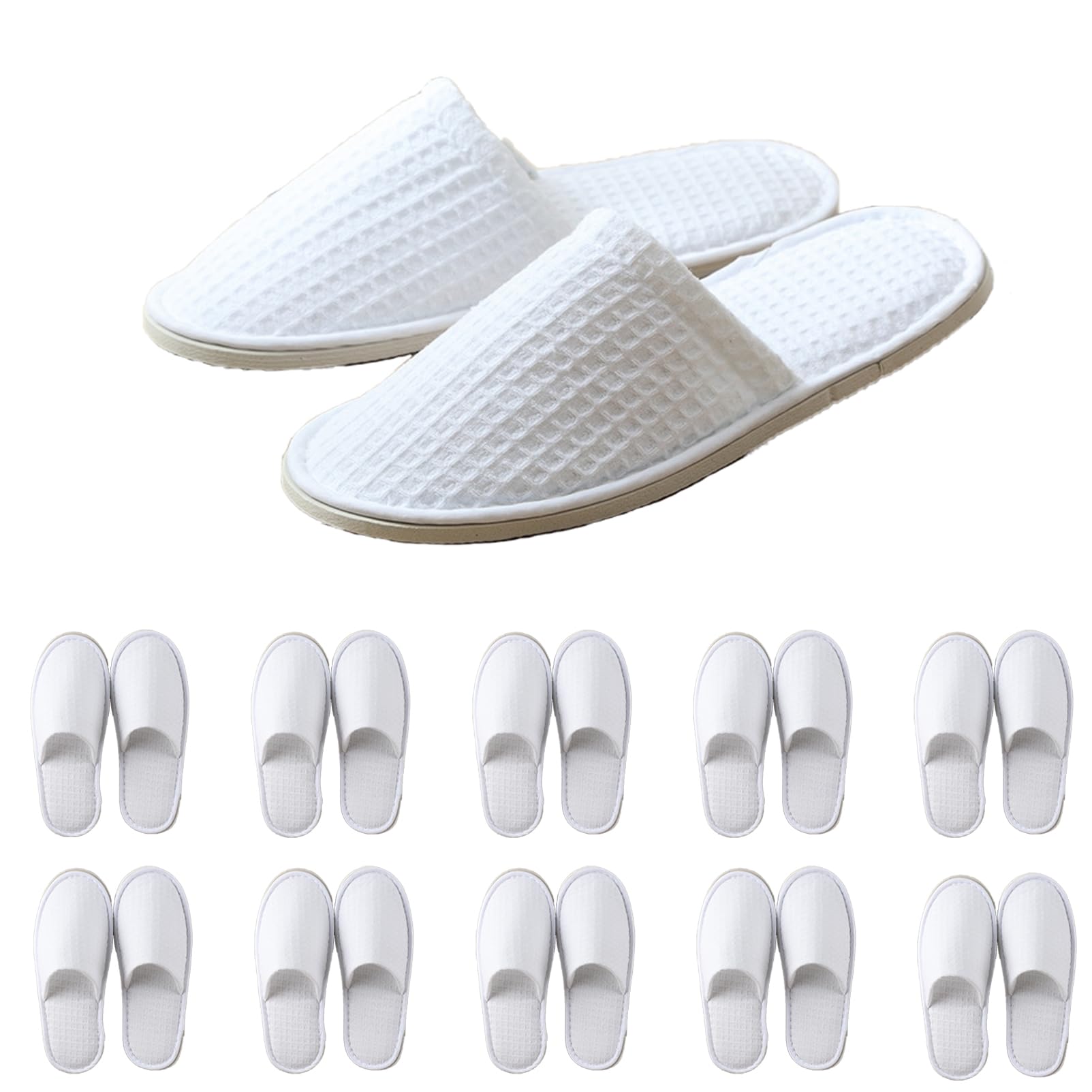 

Henaco Одноразовый домашний набор поштучно и для бизнеса и один размер подходит вафельные белые тапочки, 10, в упаковке, нескользящие, гигиеничные, дышащие,