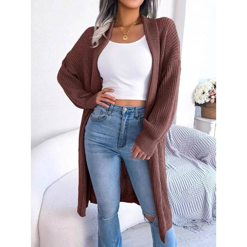 Gray temperament casual all-match lapel long cardigan, warm and comfortable sweater jacket in autumn and winter 9846