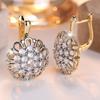 Vintage White Zircon Hollowed-out Sunflower Earrings for Women Gold Color Luxury Fashion Party Jewelry
