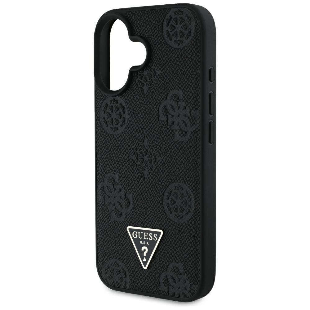 Guess Grained Hot Stamp Peony Triangle Logo MagSafe case for iPhone 16 black