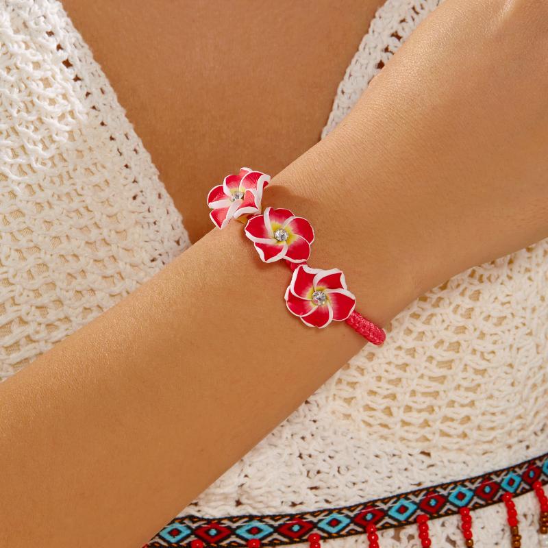 

[HF]#1Pc Boho Hawaiian Flower Bracelet For Women Beaded Braid Rope Bangle Summer Beach Vacation Party Jewelry Best Friend Gifts