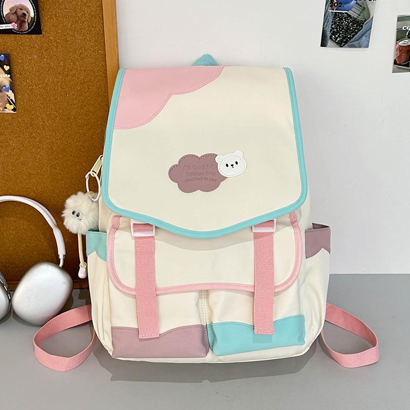 High Value Dopamine Cute Schoolbag Female Middle and High School Students Contrasting Colors Large Capacity Backpack Niche Design Backpack