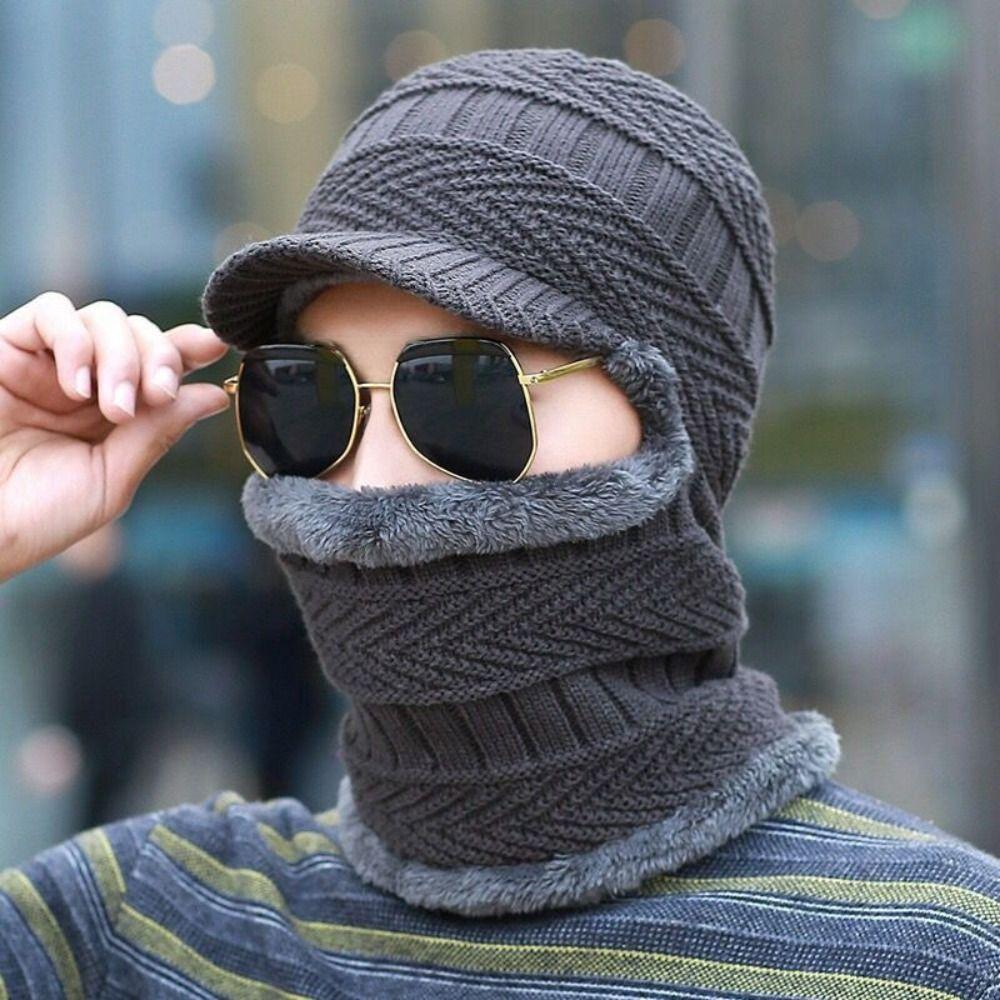Woolen Yarn Skullies Beanies Hats Warm Ring Scarf Men Balaclava Winter Beanies  for Men Women