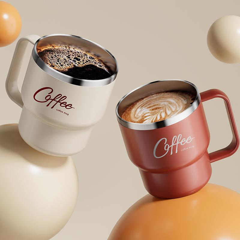 304 Stainless Steel Double Wall Insulated Coffee Cup With Handle Portable Students Leak-Proof Water Cup Milk Coffee Mug