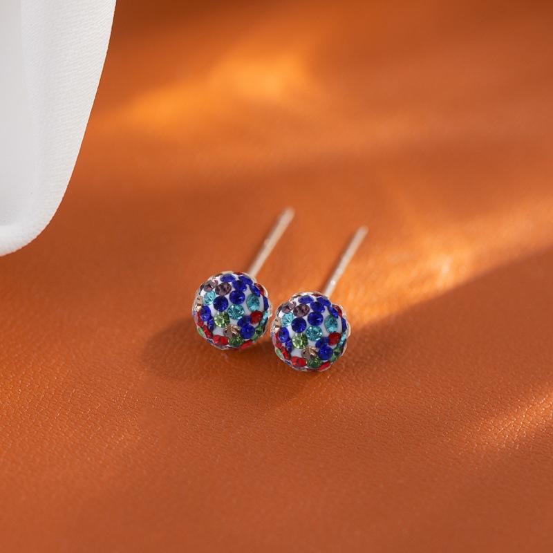 Soft Clay Crystal Ball Ear Stud with Bone Setting, Fashionable for Daily Wear, Full Diamond Design, High-end Romantic Couple Ear Stud Earrings