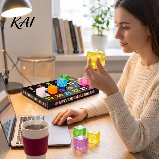 Holiday Surprise Countdown Gifts 2026 Christmas Advent Calendar Squeeze Toy, 24-Day Ice Cube with TPR Soft Fidget Figures Stress Relief Fidgets, Desk