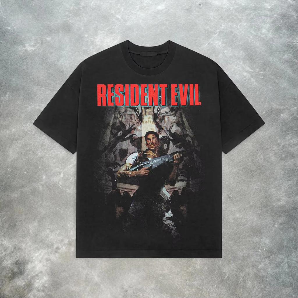 Summer Black Unisexs Retro Horror Game Pattern Letter Printed Round Neck Tshirt Neutral 100 Cotton Soft Breathable Short Sleeve