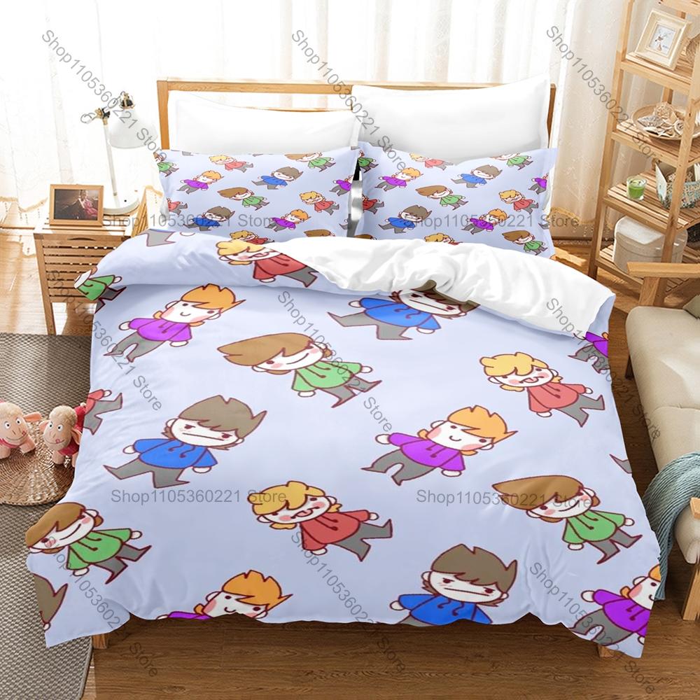 Cool Eddsworld Classic British Flash Cartoon Edd Green Hoodie Tom Blue Matt Purple Tord Red Bedding Set Duvet Cover + 2 Pillowca