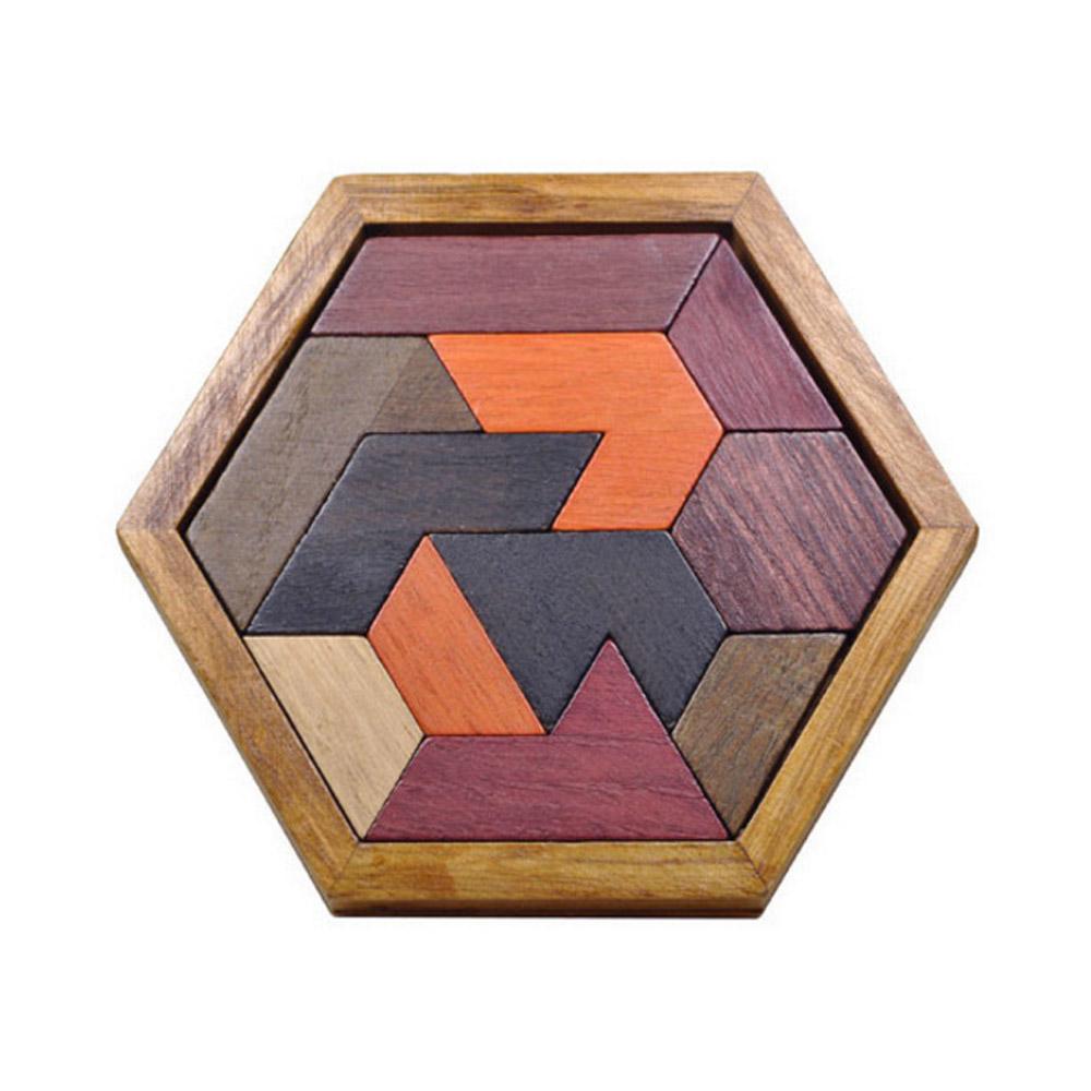Детская деревянная игрушка-головоломка, шестиугольная геометрическая развивающая игрушка, умственное развитие, головоломка Танграм, доска разноцветный