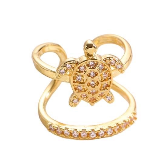 Gold Sea Animals Ring for Women Rhinestone Seahorse Turtle Dolphin Starfish Seashell Double Layer Adjustable Ring Bohemian Beach Jewelry Gift for