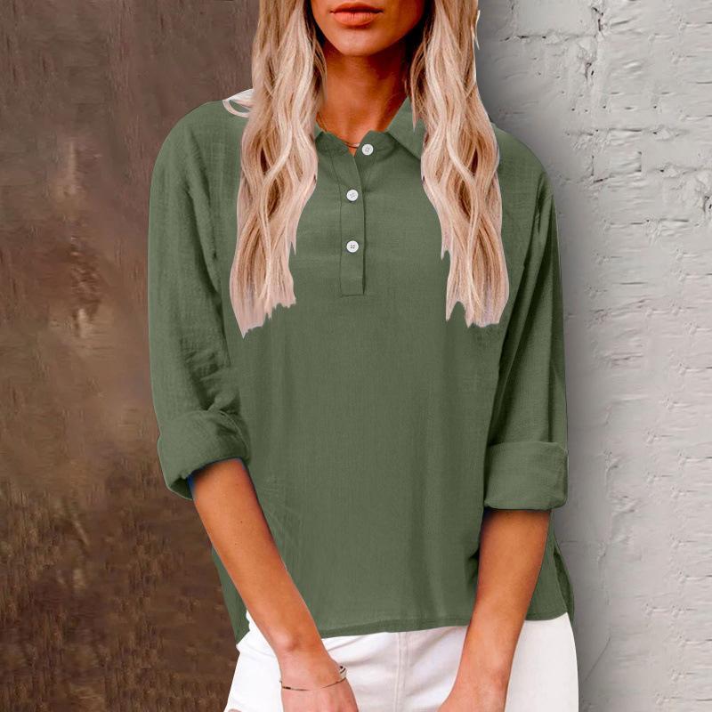New cotton and linen women's shirts European and American loose casual V-neck button-up tops women's clothing