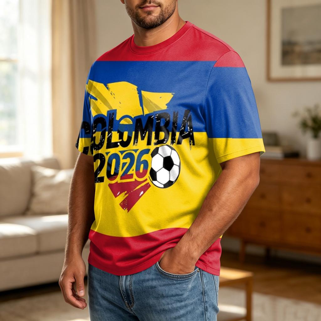 Men’s World Football Themed Plus Size Comfortable Breathable Casual Loose Fit T-Shirt with Printed Graphic Design for Sports Events