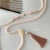 National Style Meat Lotus Root Pink Beaded Fringed Necklace New Chinese High-end Long Messenger Chain Sweater Chain with Accessories