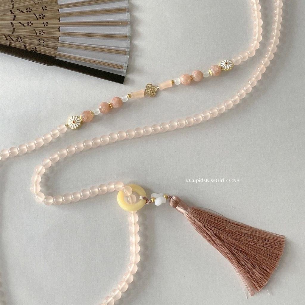 National Style Meat Lotus Root Pink Beaded Fringed Necklace New Chinese High-end Long Messenger Chain Sweater Chain with Accessories