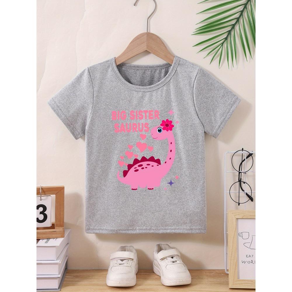 Children's Heart and Dinosaur Print Comfortable Soft T-Shirt Crew Neck