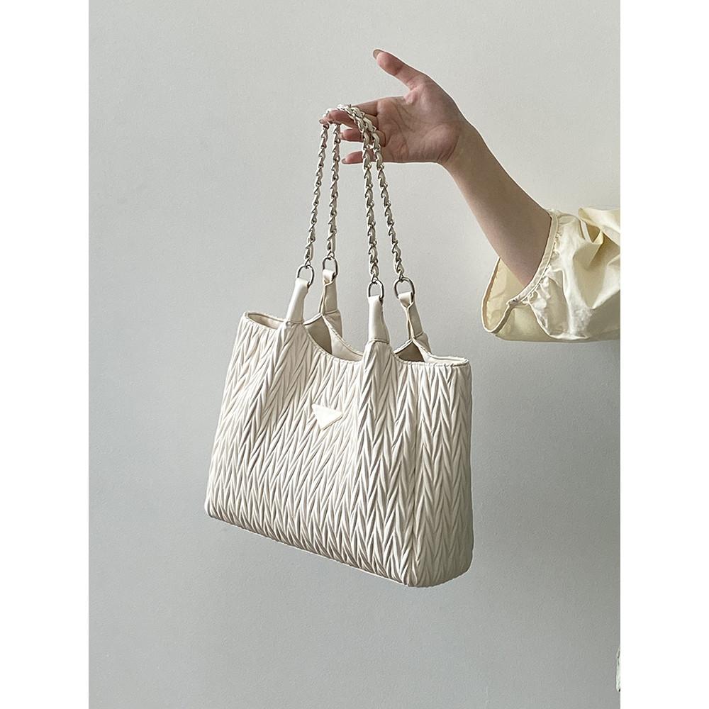 IELGY Female Bag Pleated Tote Bag Commuter All-Match One-Shoulder Portable Chain Big Bag