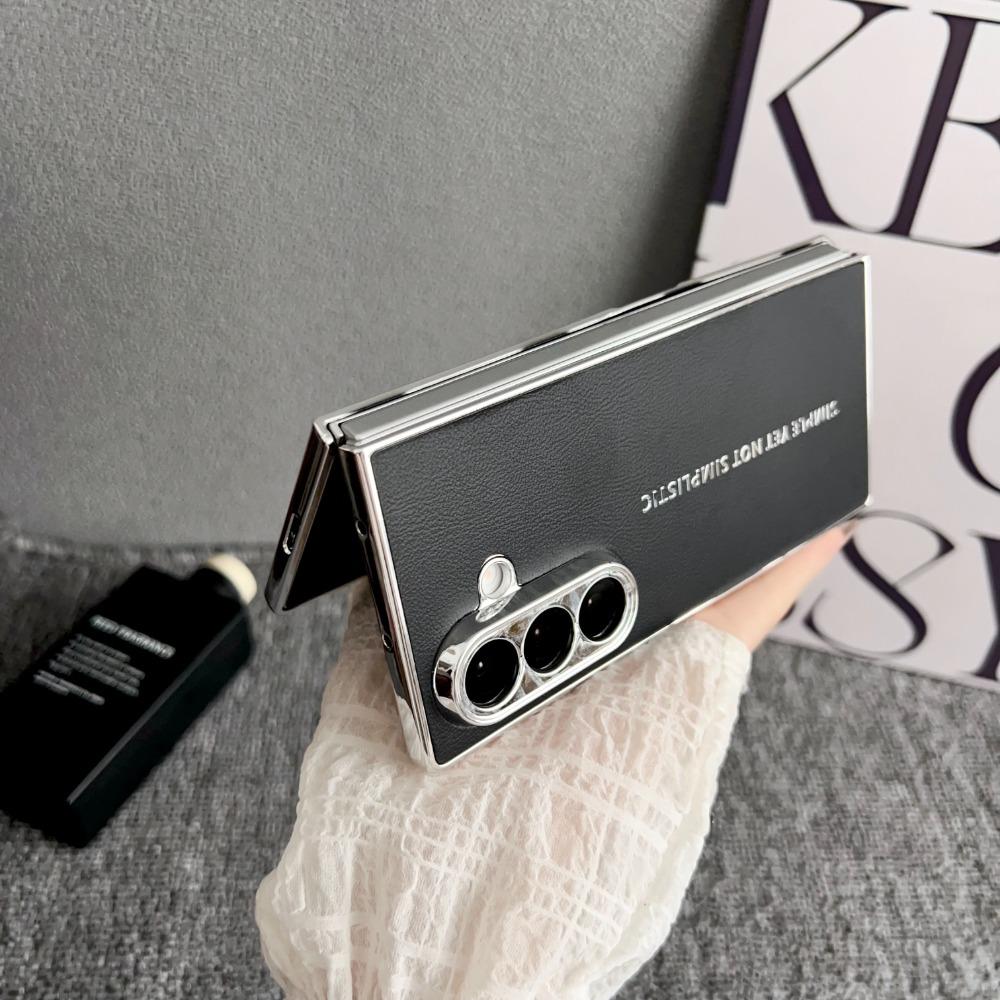 Luxury Business Sle Electroplated Plain Leather Phone Case for Samsung Galaxy Z Fold 7 6 5 4 3 Skin Feel Shockproof Protection Cover