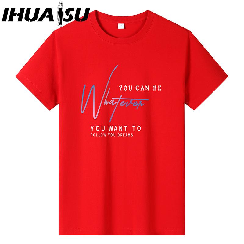 IHUASU Kortermet t-skjorte i bomull for menn mote løs halvermet skjorte med trykt medfølende skjorte