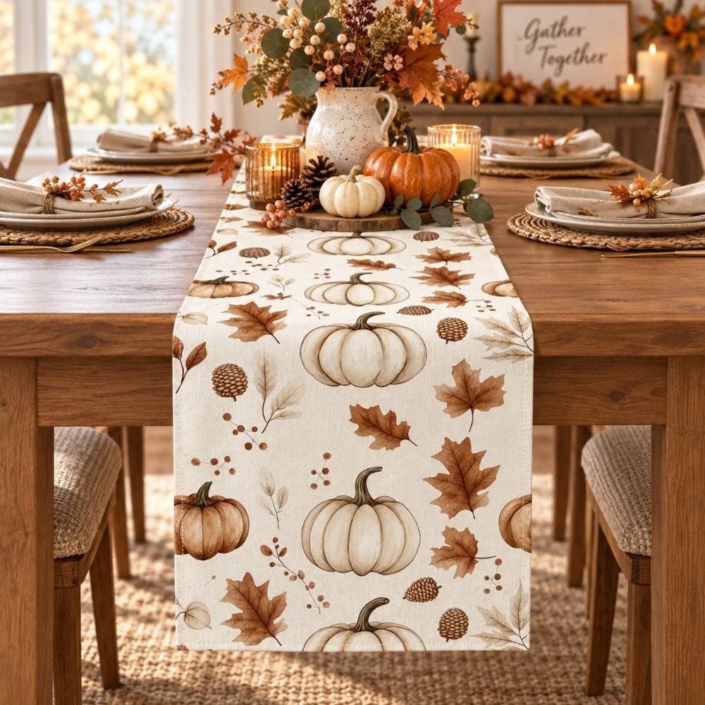 Maple Leaf Pumpkin Table Runner Flower Halloween Tablecloth Autumn Wedding