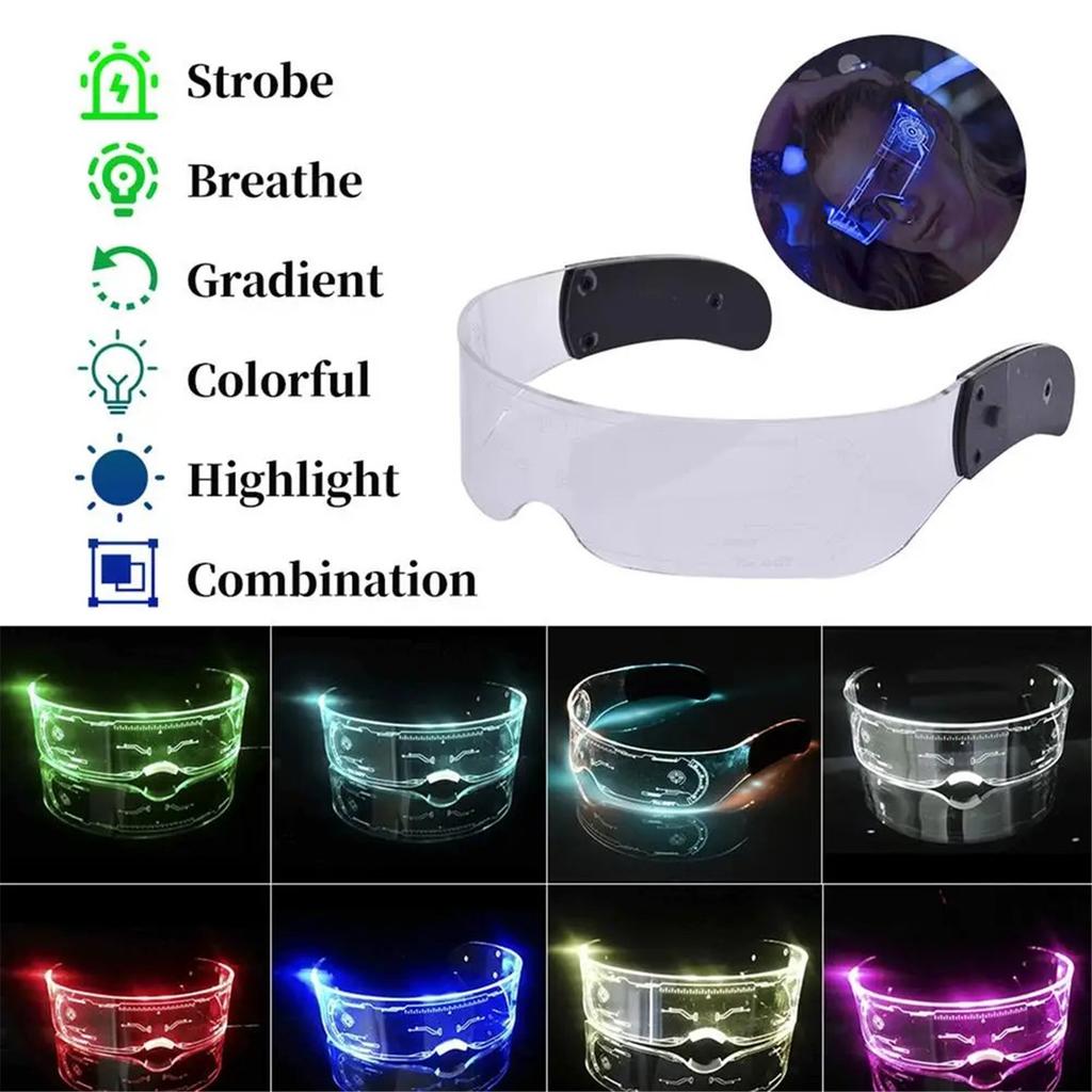 Occhiali Visiera LED 7 Colori Occhiali Futuristi 3 Modalità Occhiali Luminosi Occhiali Luminosi Cyberpunk per Adulti Bar Cosplay Festa di Halloween