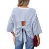 Damen Freizeit Pullover mit Streifen, Rundhalsausschnitt, Rückenausschnitt und Bindeband, Lockerer Schnitt, Modisches Oberteil für den täglichen Gebrauch