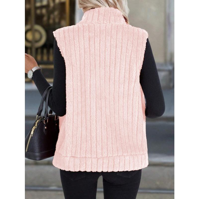 Women S Casual Turn Down Collar Zip Up Vest