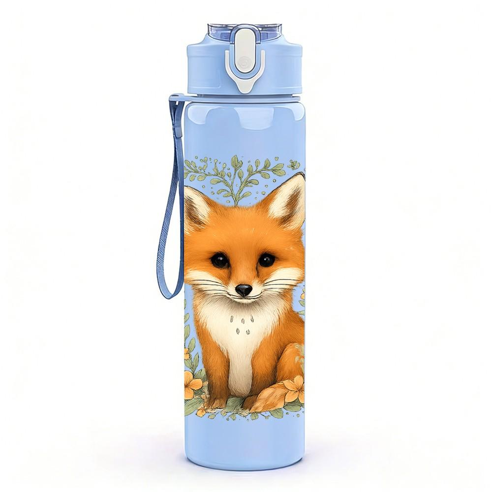 1PC Leaf Frame Fox Illustration 750ml Color Plastic Sports Water Bottle Leakproof Flip Straw Lid Suitable for Sports Office Home Use