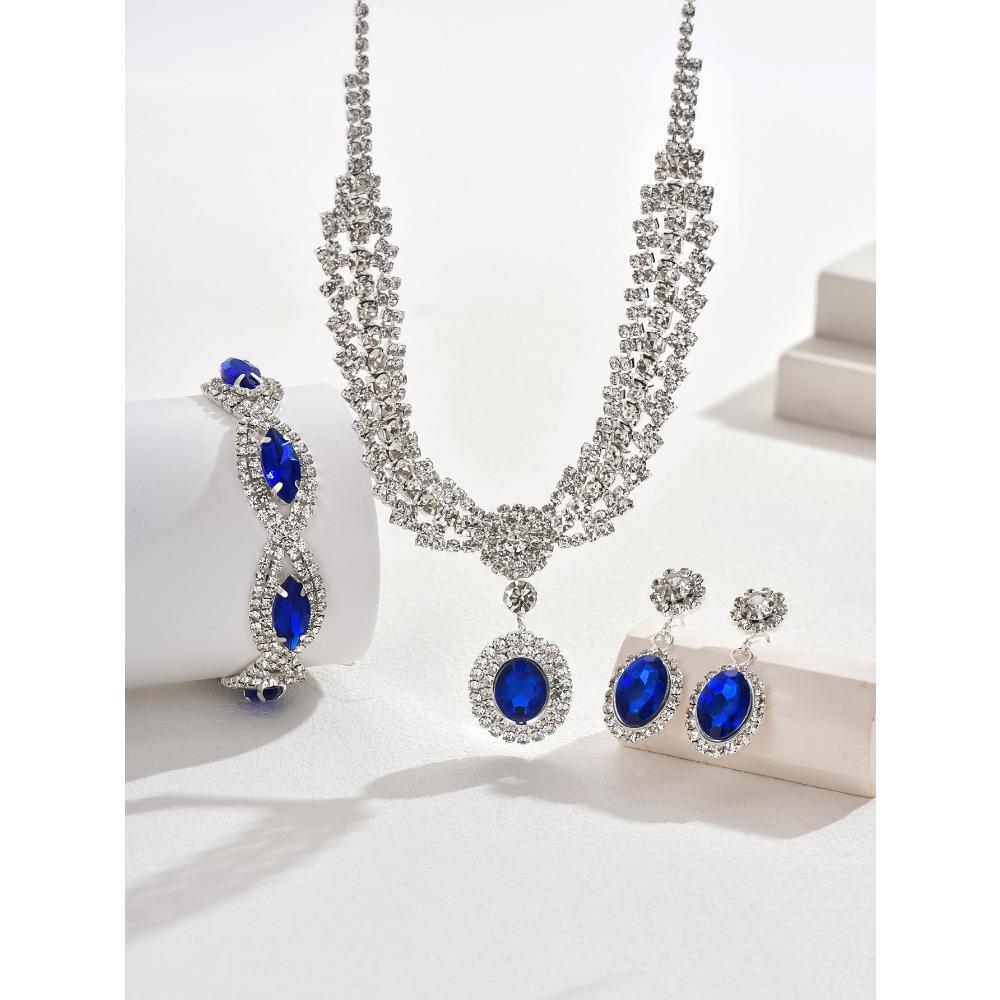 Sapphire Necklace Earrings Bracelet Four-piece Women's Jewelry Wedding Dress